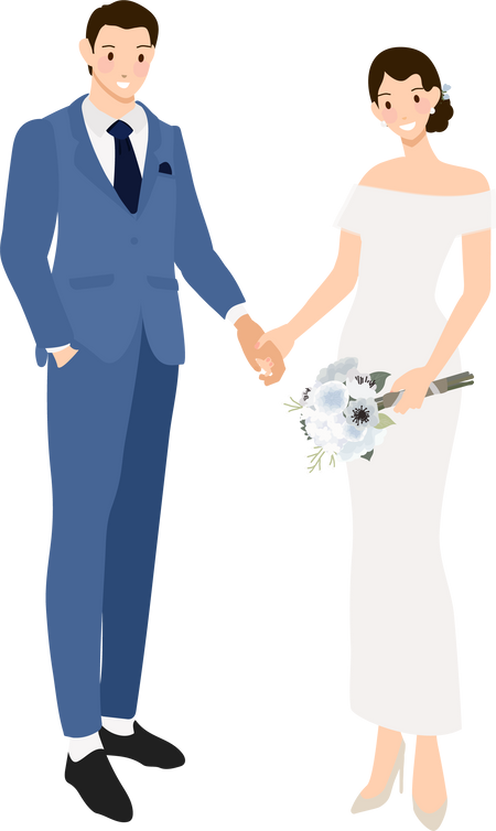 Wedding Couple in Formal Suit and Dress Flat Style